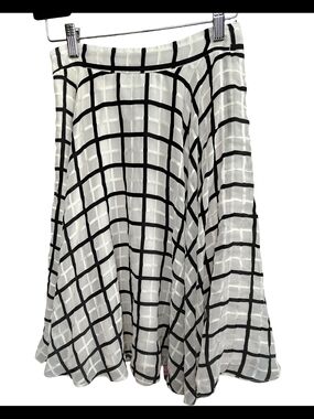 bebe Black and White Grid A-Line Skirt